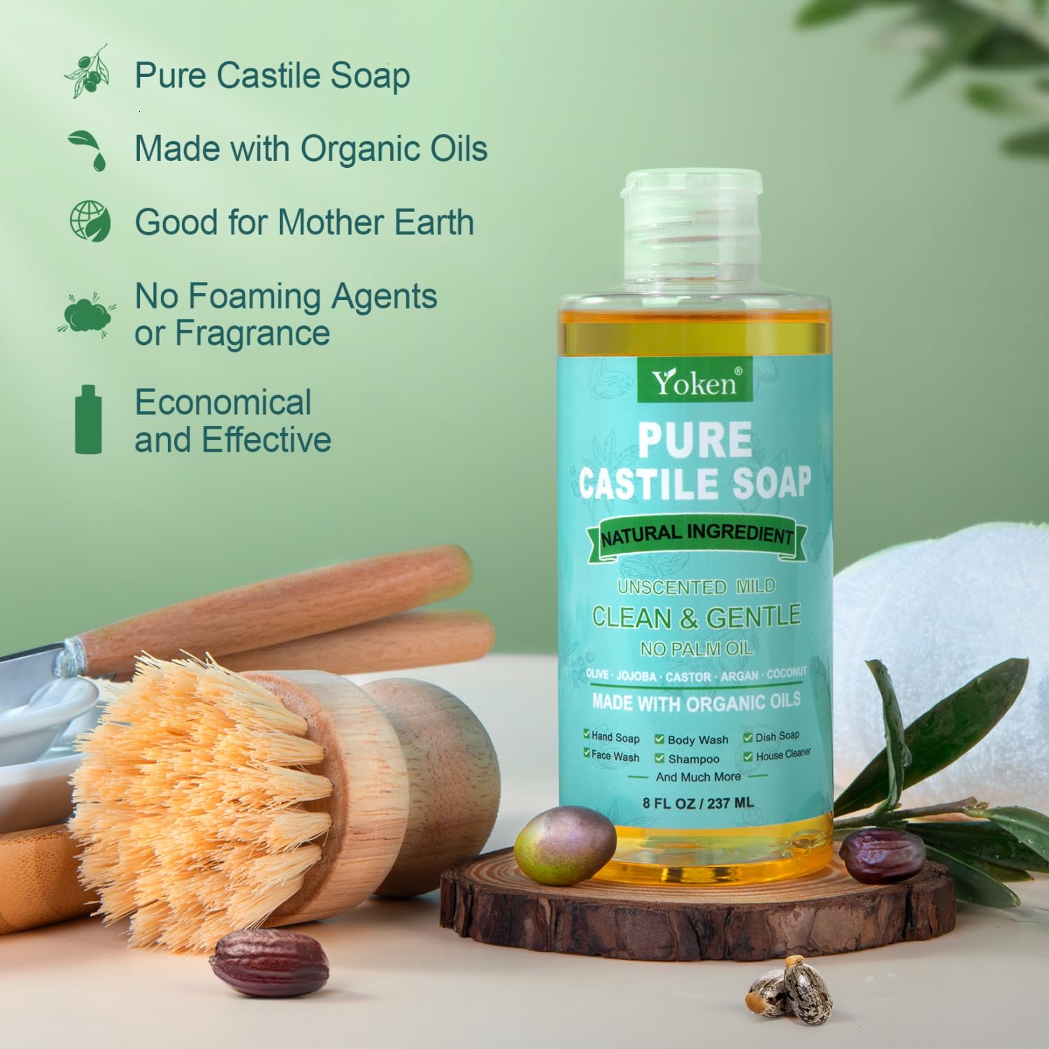 Palm oil free vegan liquid soap featuring organic argan and jojoba oils.