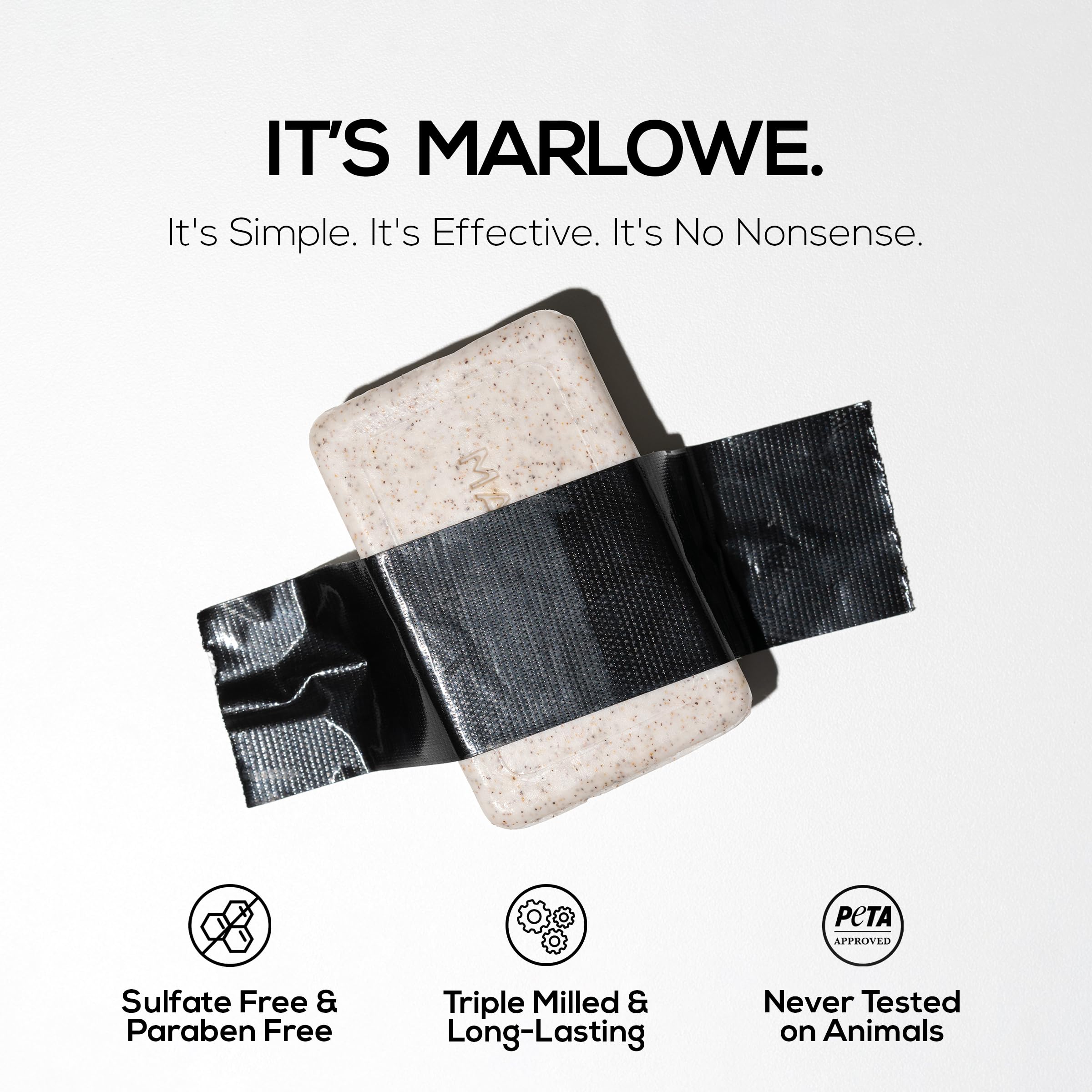 MARLOWE. Number 102 exfoliating bar soap showcasing the extra large seven ounce size.