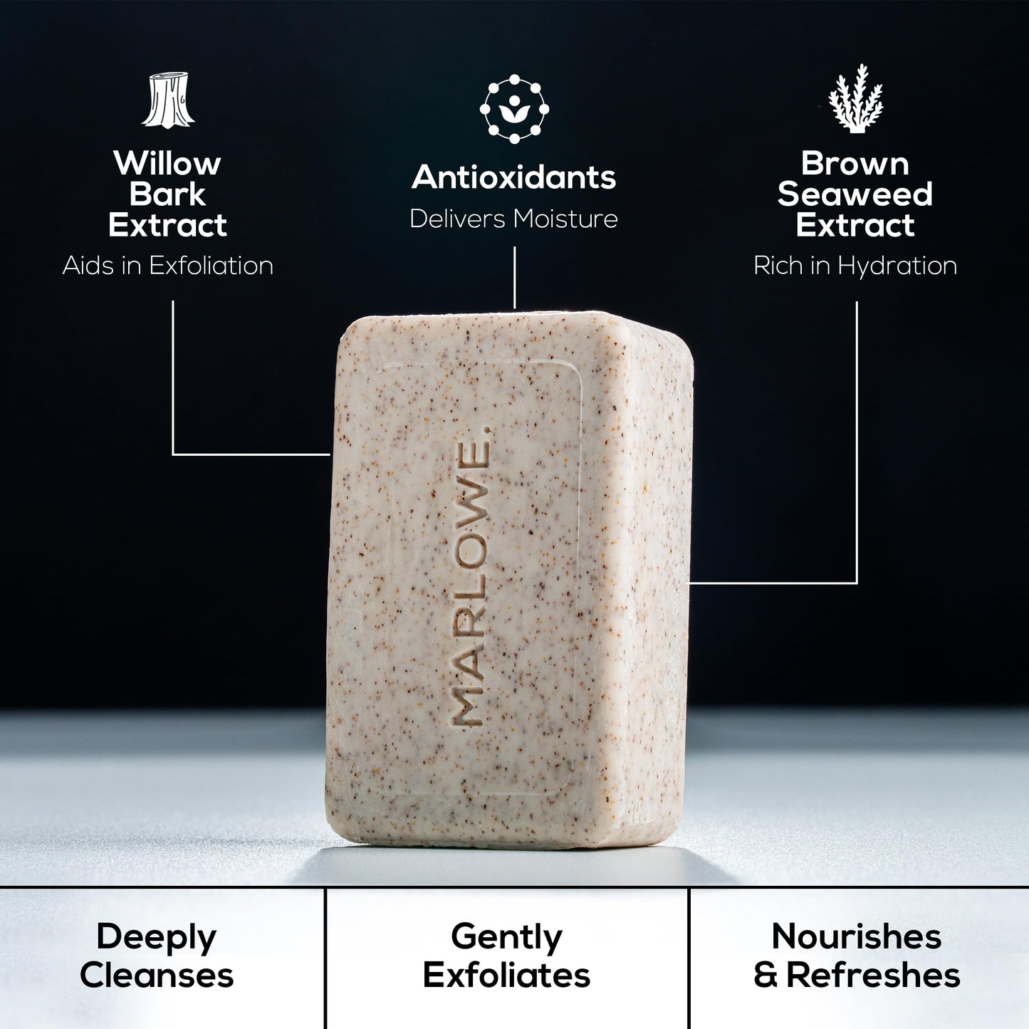 MARLOWE. skin care high grit exfoliating bar soap for smoothing rough skin.