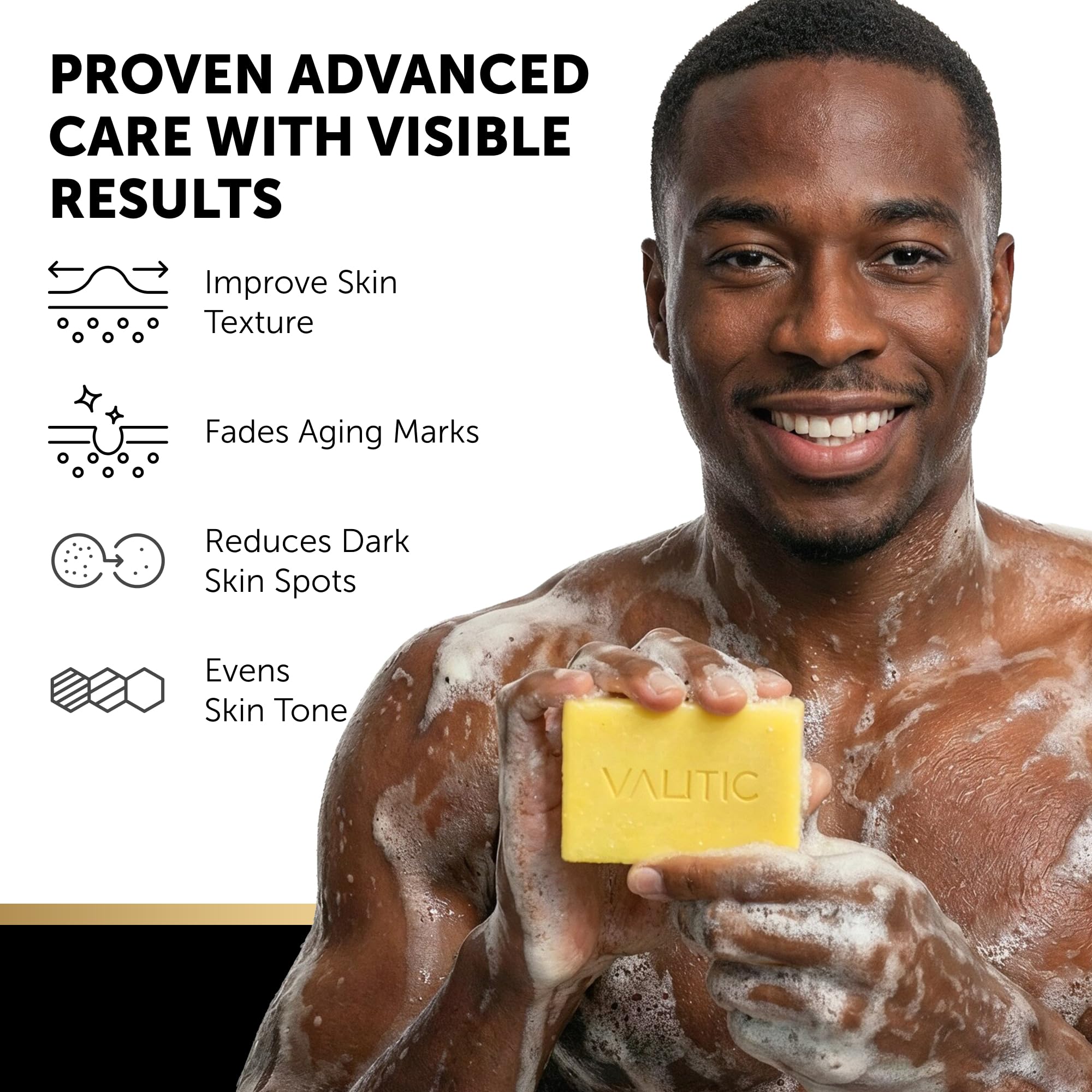 VALITIC lemon and turmeric soap being used to create a rich lather for hyperpigmentation treatment