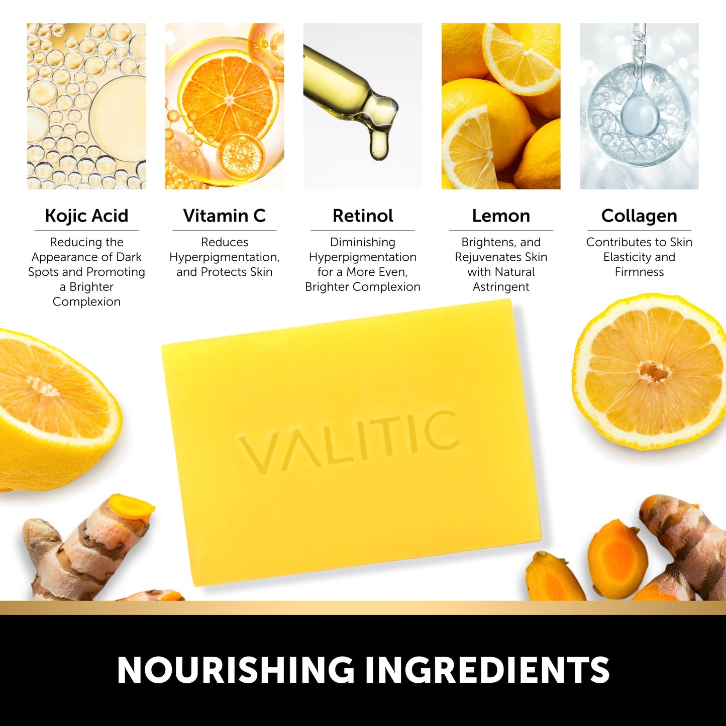 VALITIC original Japanese complex soap bar showing moisturizing elements like shea butter and hyaluronic acid