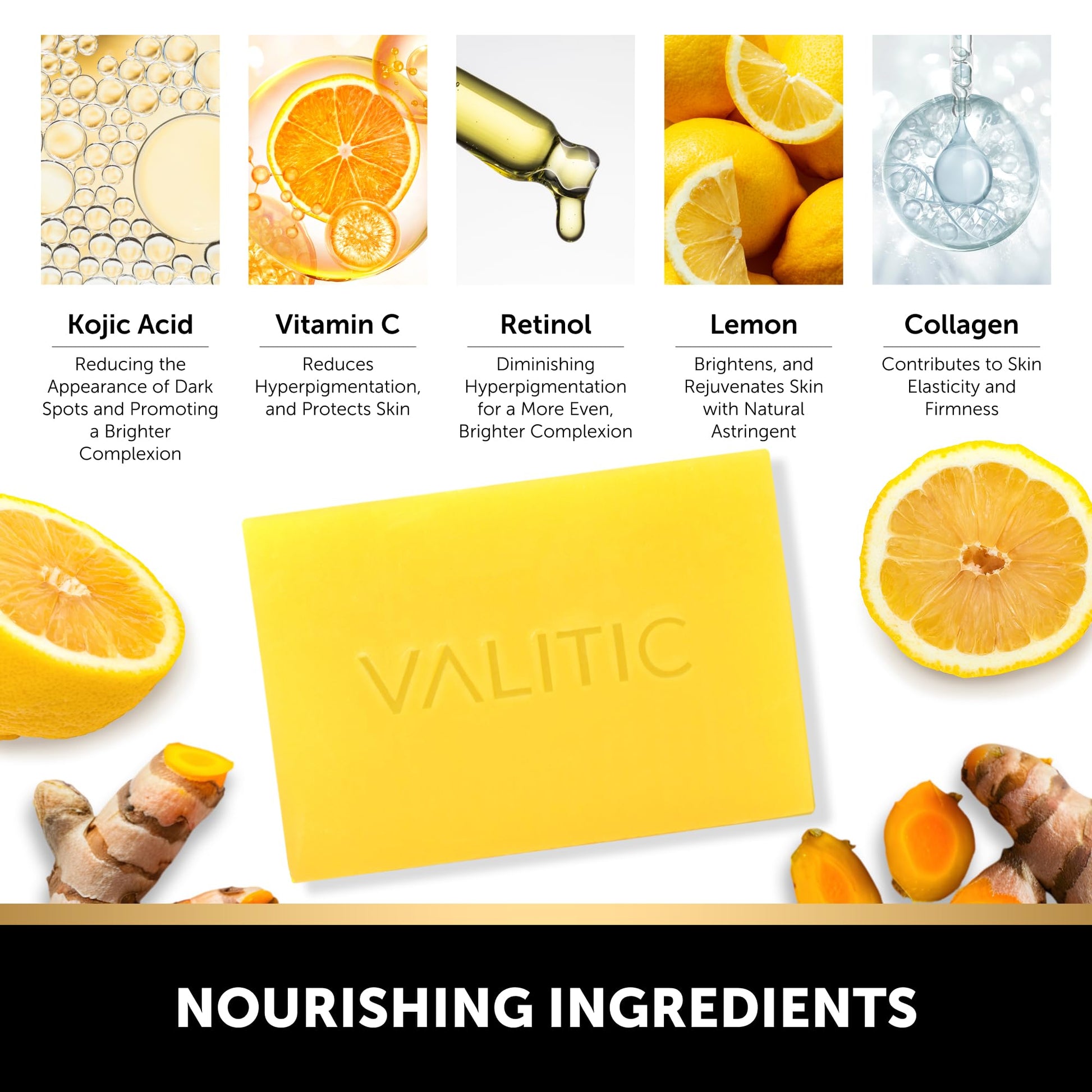 VALITIC original Japanese complex soap bar showing moisturizing elements like shea butter and hyaluronic acid