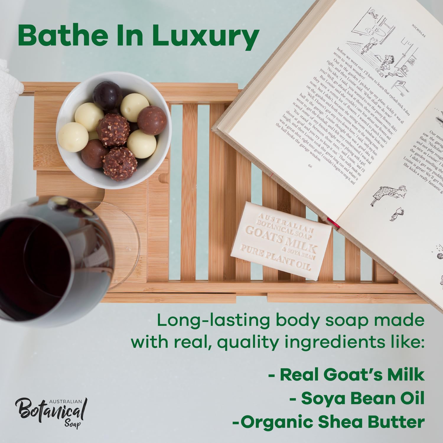 Australian Botanical Soap triple milled goat milk bars displaying smooth texture and large size.