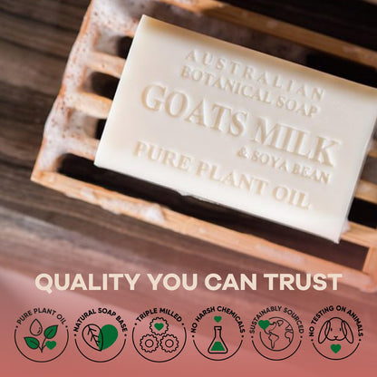 Australian Botanical Soap back packaging details with complete ingredient list and usage instructions.