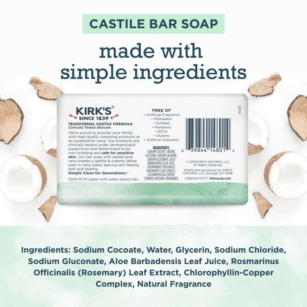 Kirk's coconut oil soap bars showing packaging details