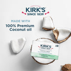 Back label details showing ingredients and certifications for Kirk's soap