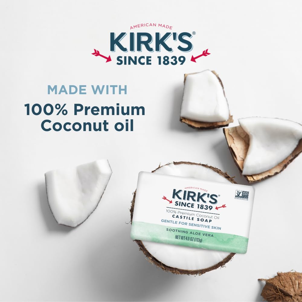 Six pack of Kirk's Aloe Vera castile soap for sensitive skin