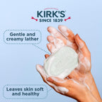 Group of six Kirk's soap bars arranged for family use