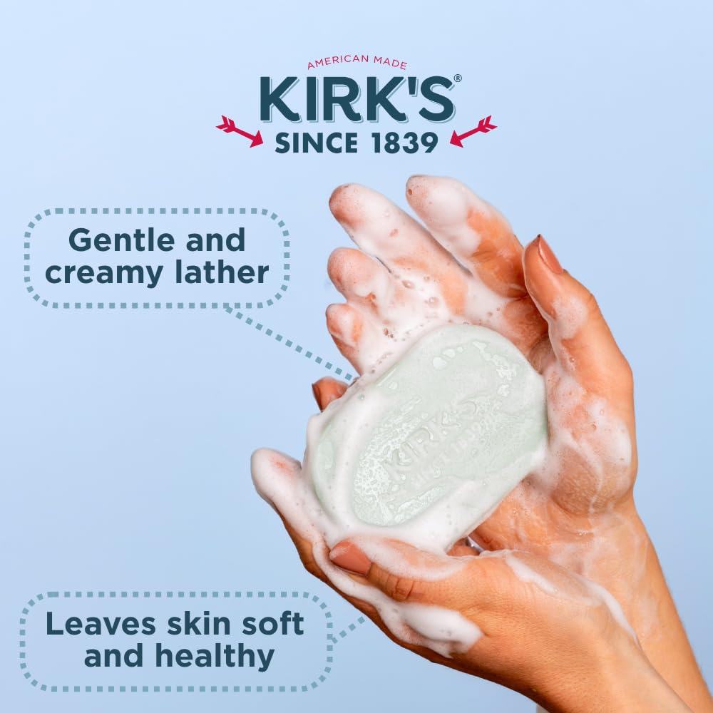 Group of six Kirk's soap bars arranged for family use
