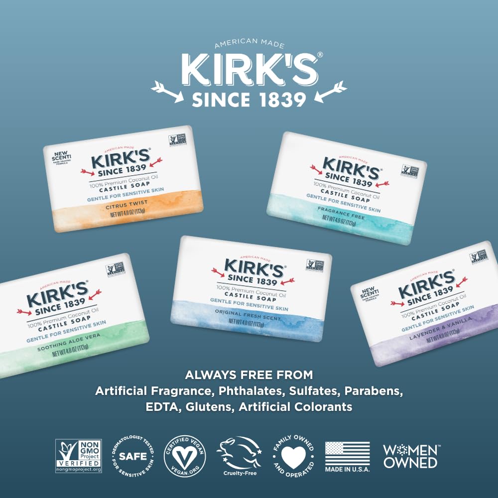Authentication and packaging view of USA imported Kirk's soap