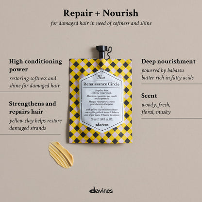 Davines hair mask packaging details for damaged hair