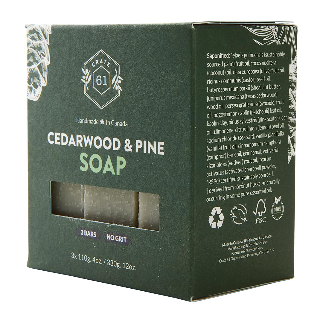 Crate 61 plant based cedarwood pine soap in biodegradable box packaging