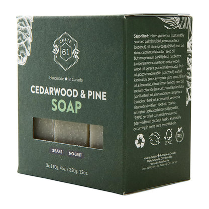 Crate 61 plant based cedarwood pine soap in biodegradable box packaging