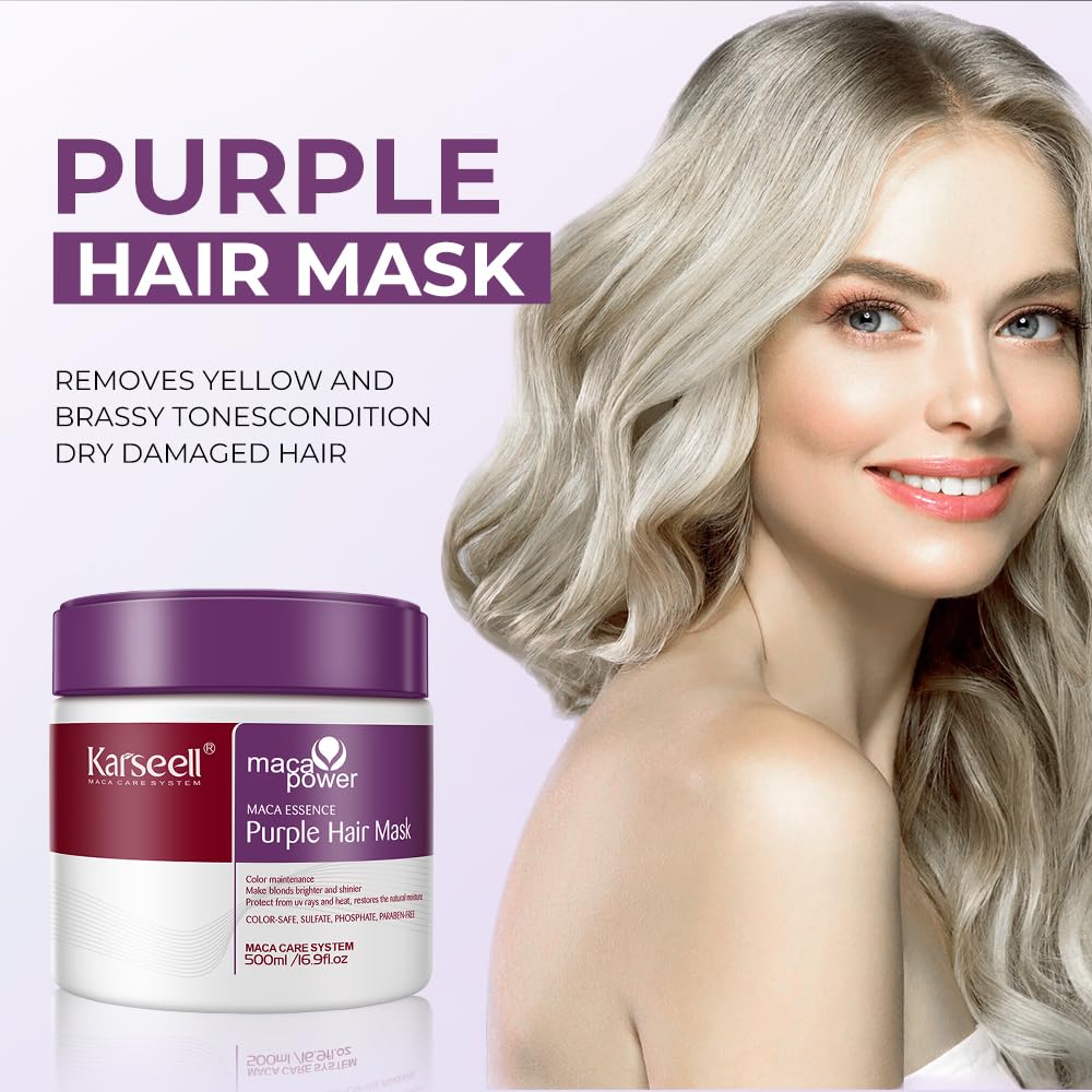 Karseell purple hair mask showing violet cream texture and color