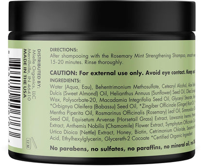 Mielle Organics branding on Rosemary Mint hair treatment jar