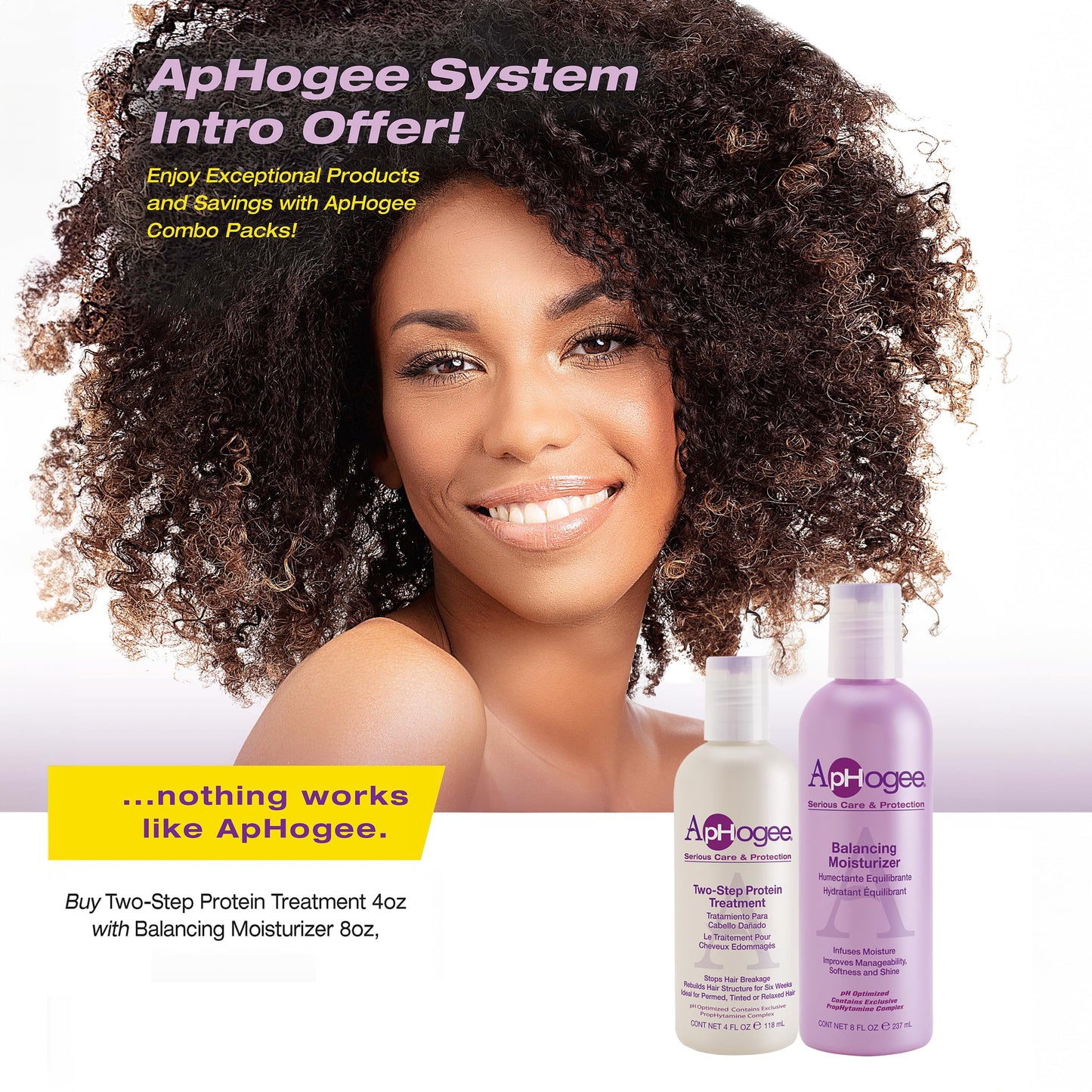 Side by side view of Aphogee protein repair system for damaged hair