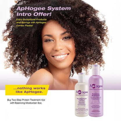 Side by side view of Aphogee protein repair system for damaged hair