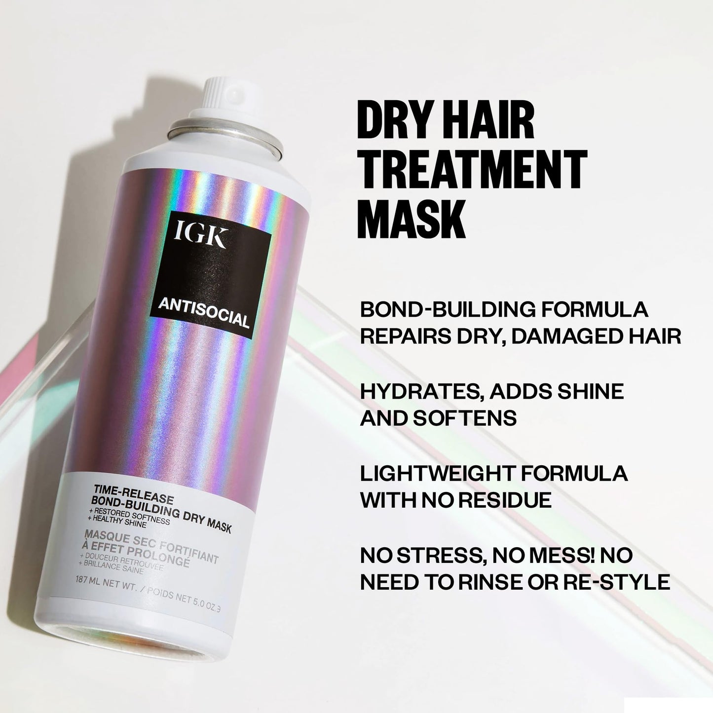 IGK Antisocial bond-building spray application on hair