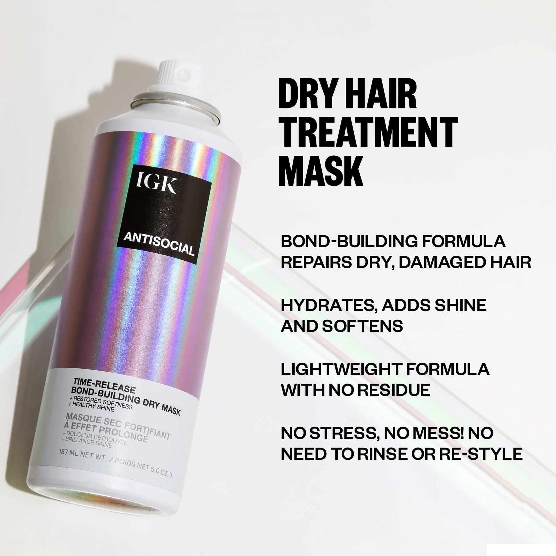 IGK Antisocial bond-building spray application on hair