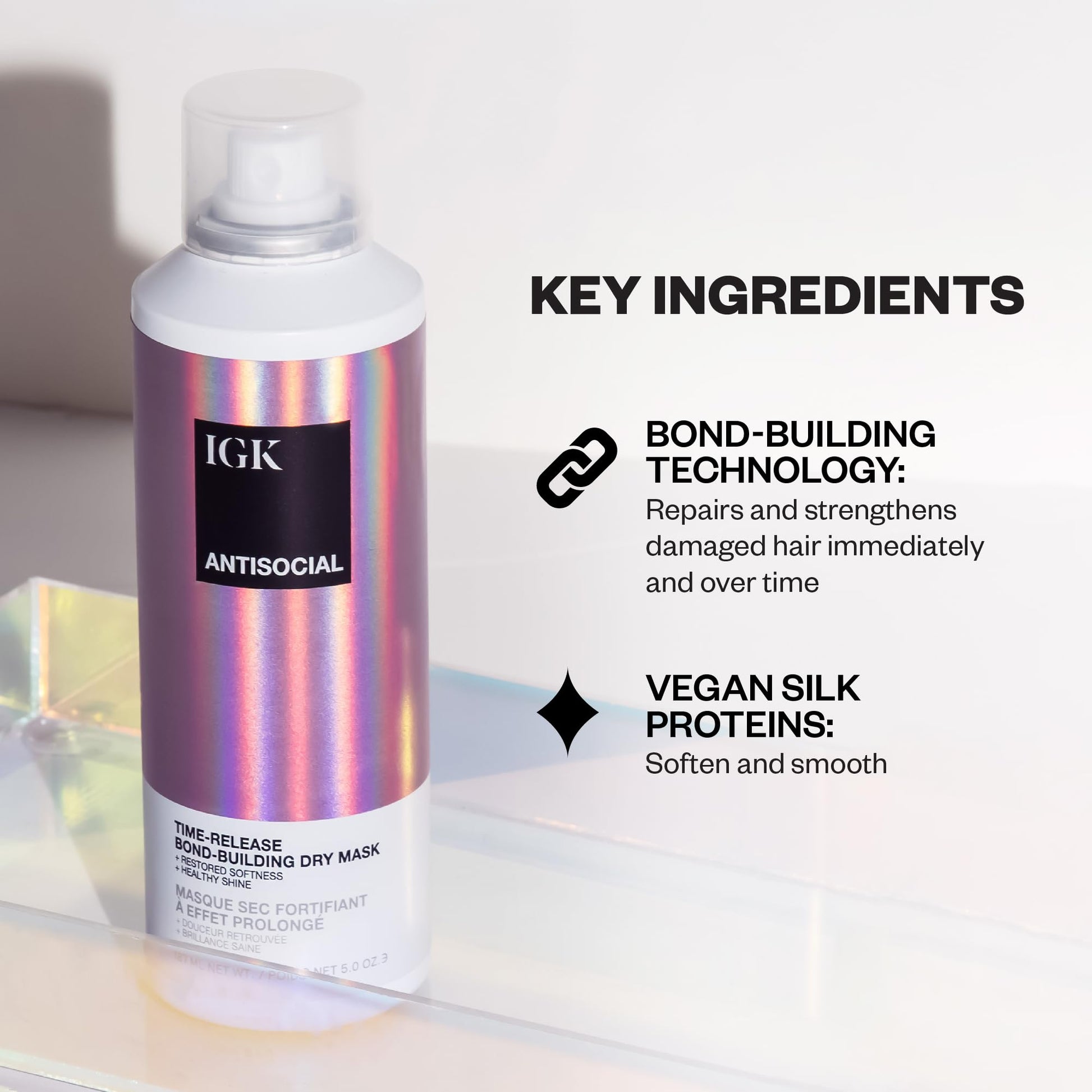 Back of IGK Antisocial hair mask bottle showing ingredients