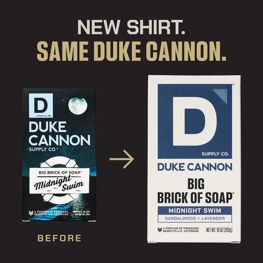 Duke Cannon Sandalwood and Lavender triple milled ten ounce bar soap showcasing its extra large size