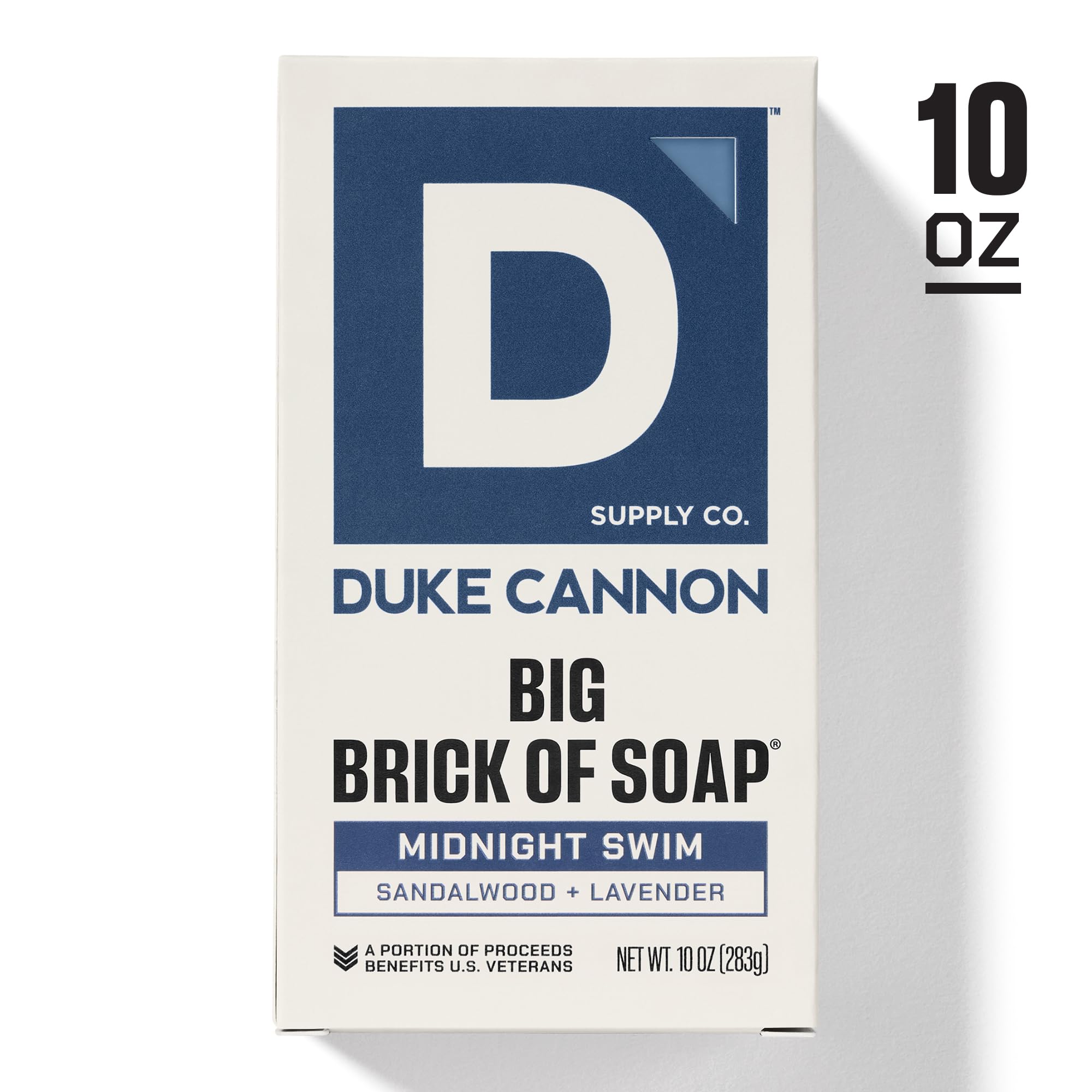 Side angle view of the heavy duty Duke Cannon Supply Company men's soap block demonstrating product durability