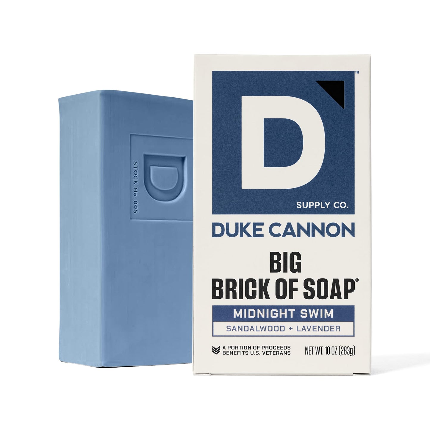 Duke Cannon Supply Company ten ounce brick soap arranged on a bathroom counter highlighting modern design