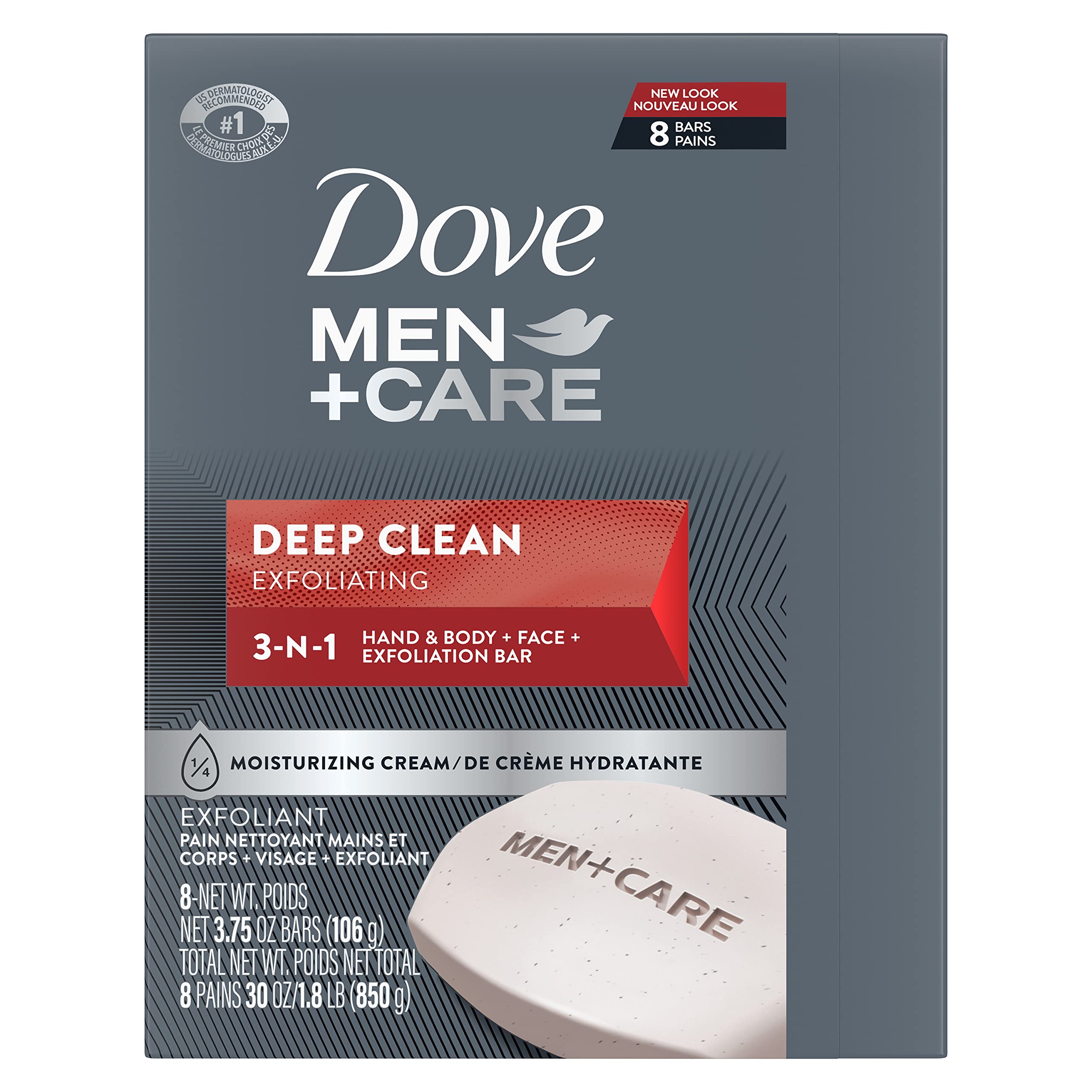 Close up of Dove Men Plus Care Deep Clean soap packaging