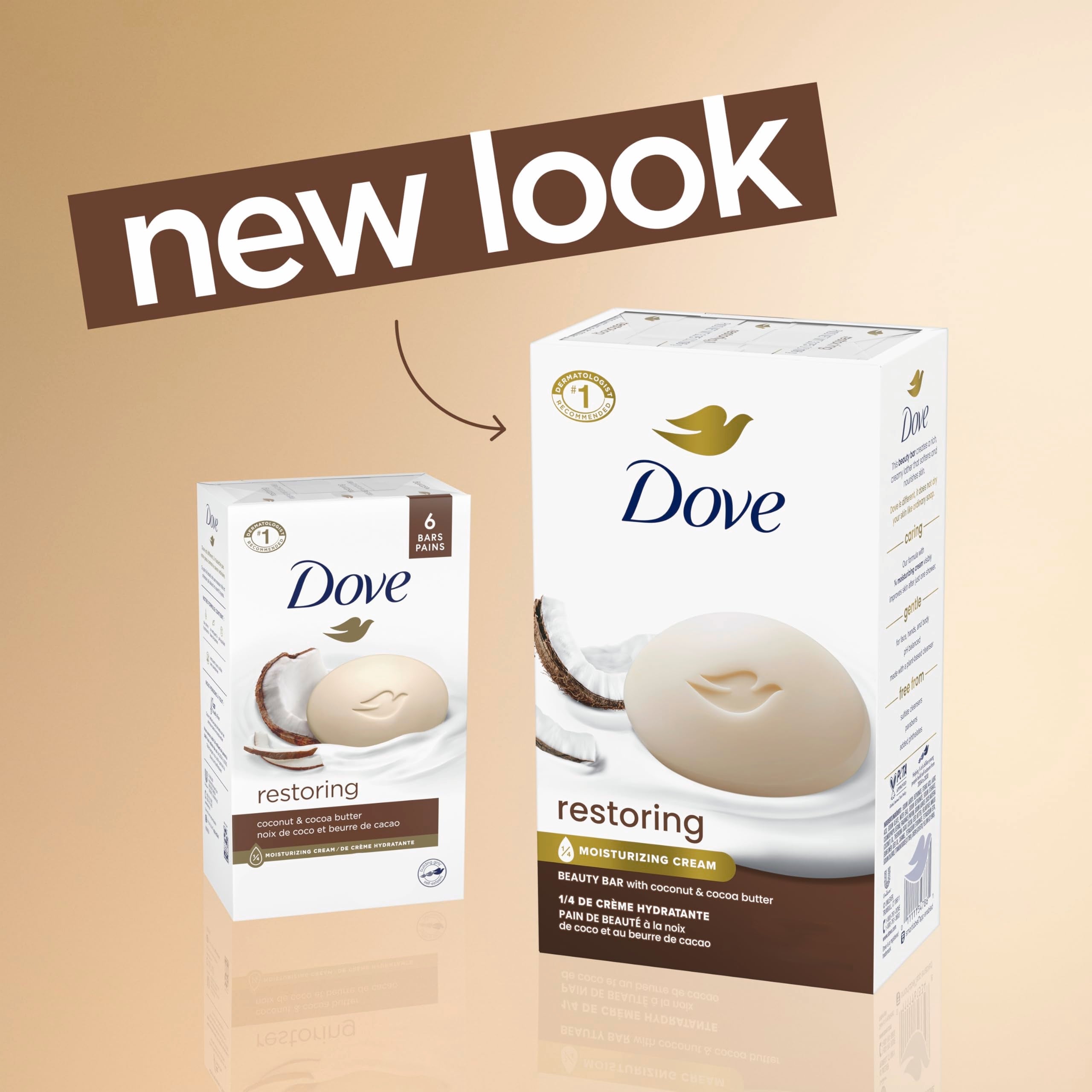 Back of Dove Restoring Beauty Bar packaging showing ingredients