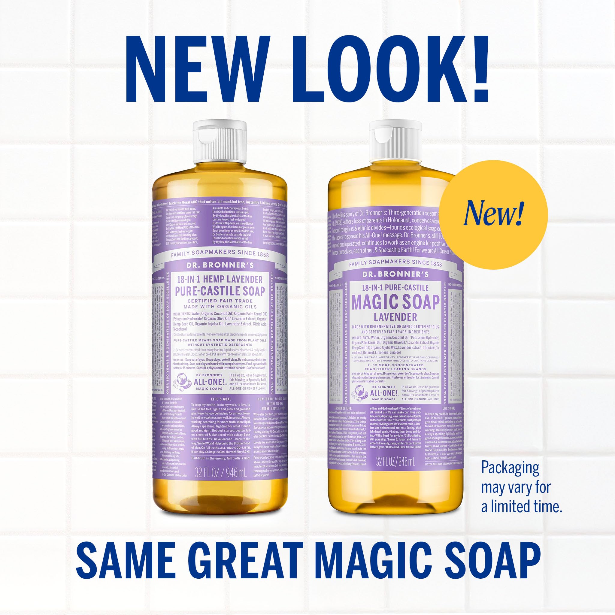 Dr. Bronner's 18-in-1 organic lavender liquid soap concentrated formula for versatile body and home care