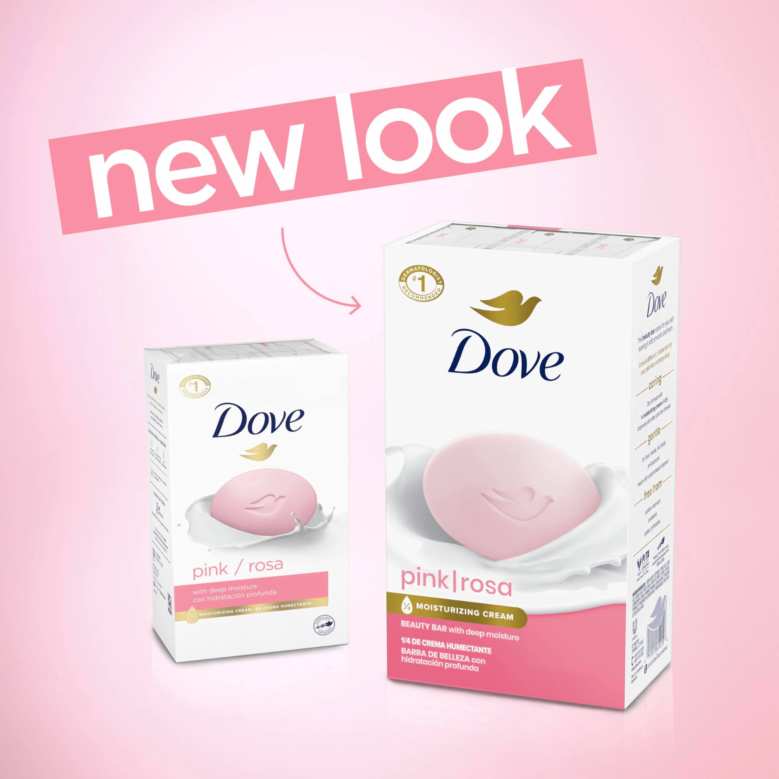 Six individual Dove Pink Rosa soap bars inside packaging