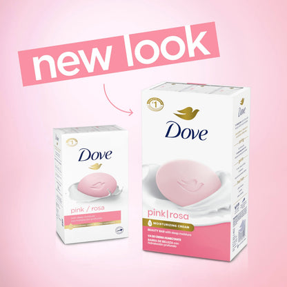 Six individual Dove Pink Rosa soap bars inside packaging