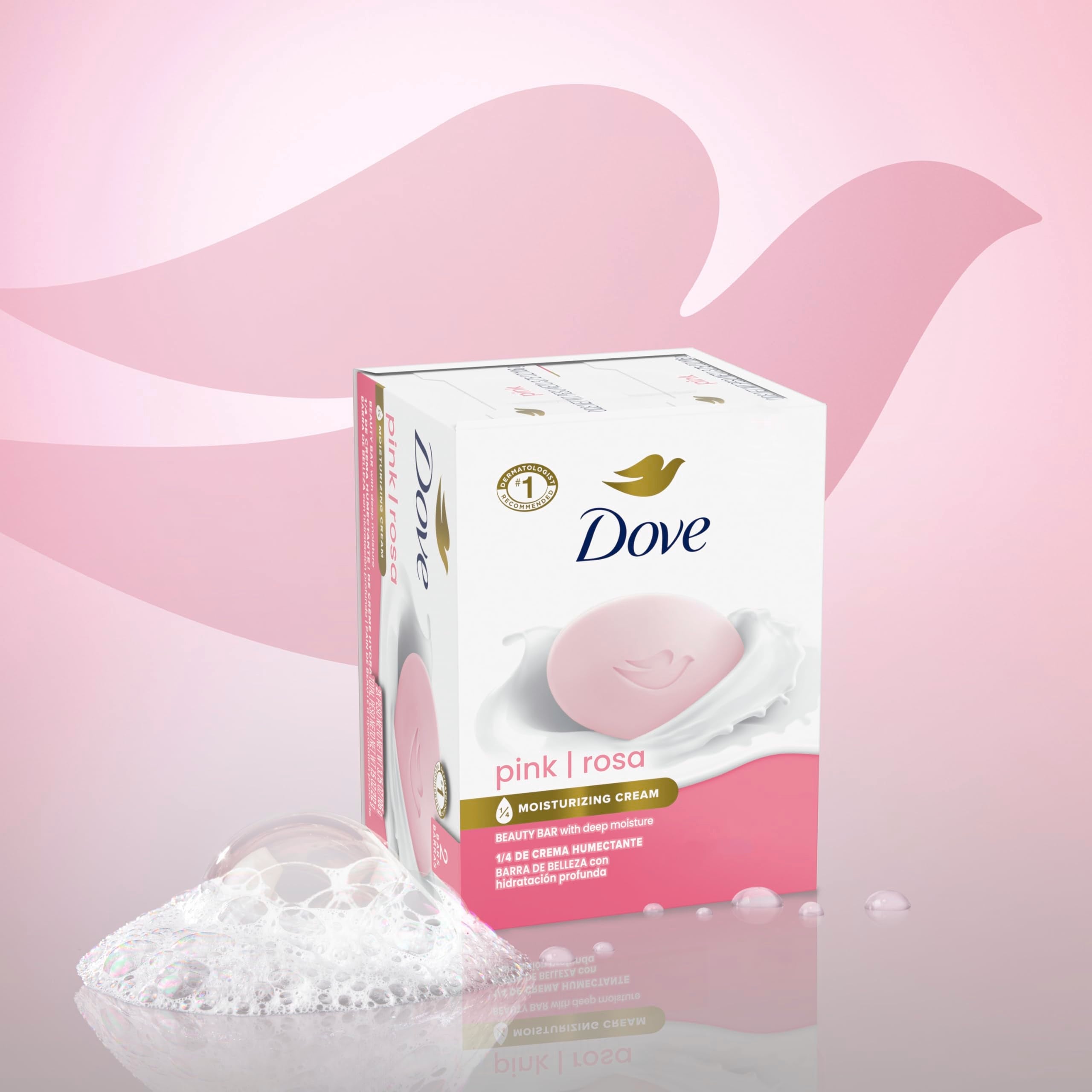 Side profile of Dove Pink Beauty Bar package showing weight
