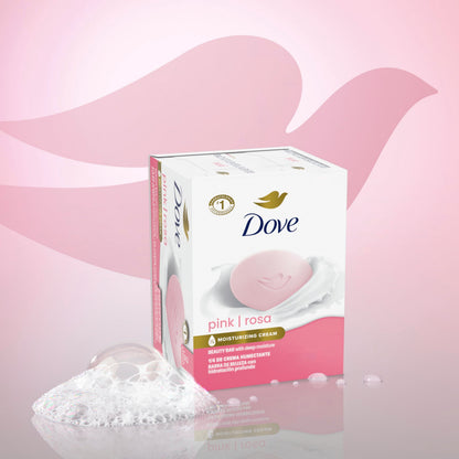 Side profile of Dove Pink Beauty Bar package showing weight