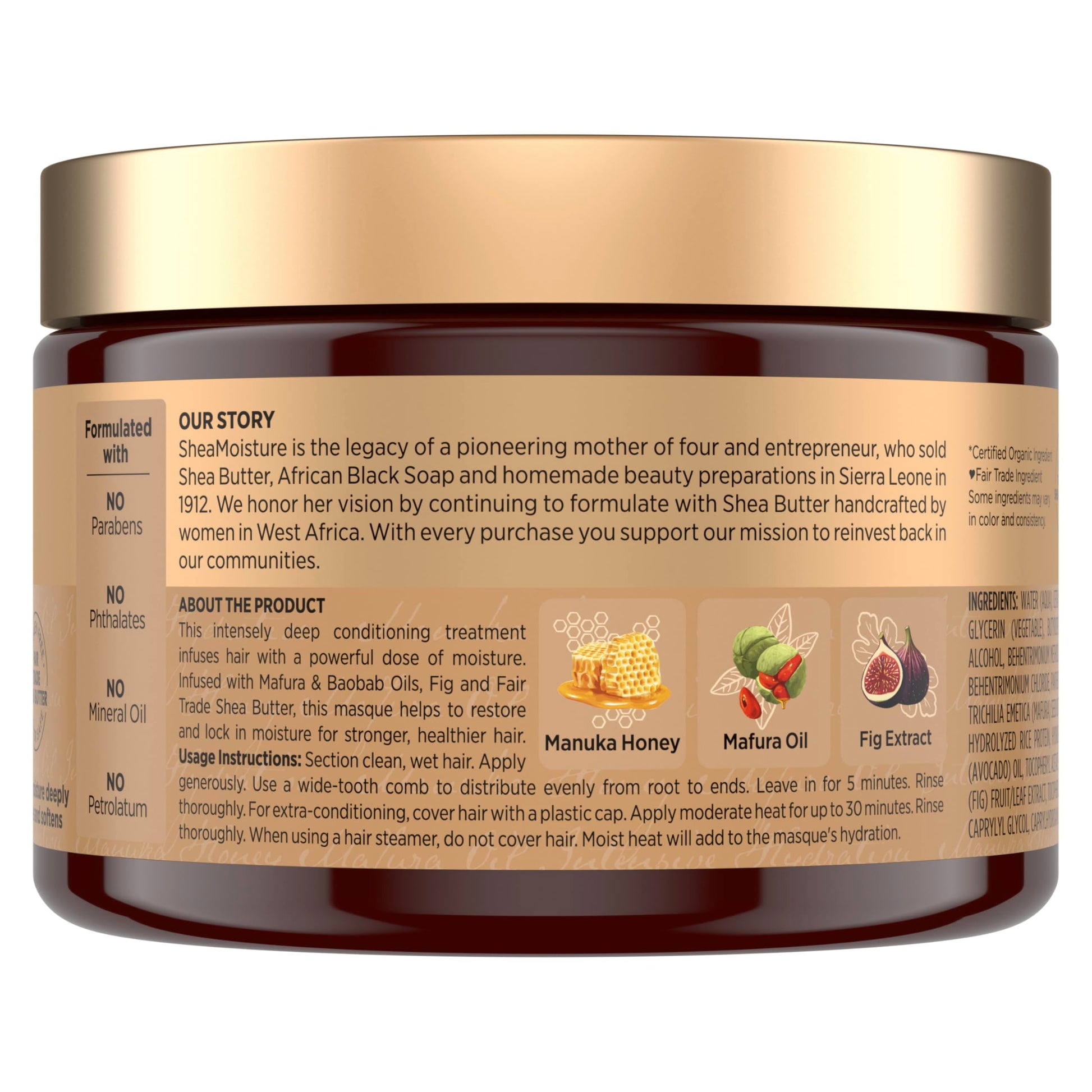 SheaMoisture deep conditioning hair treatment jar label details