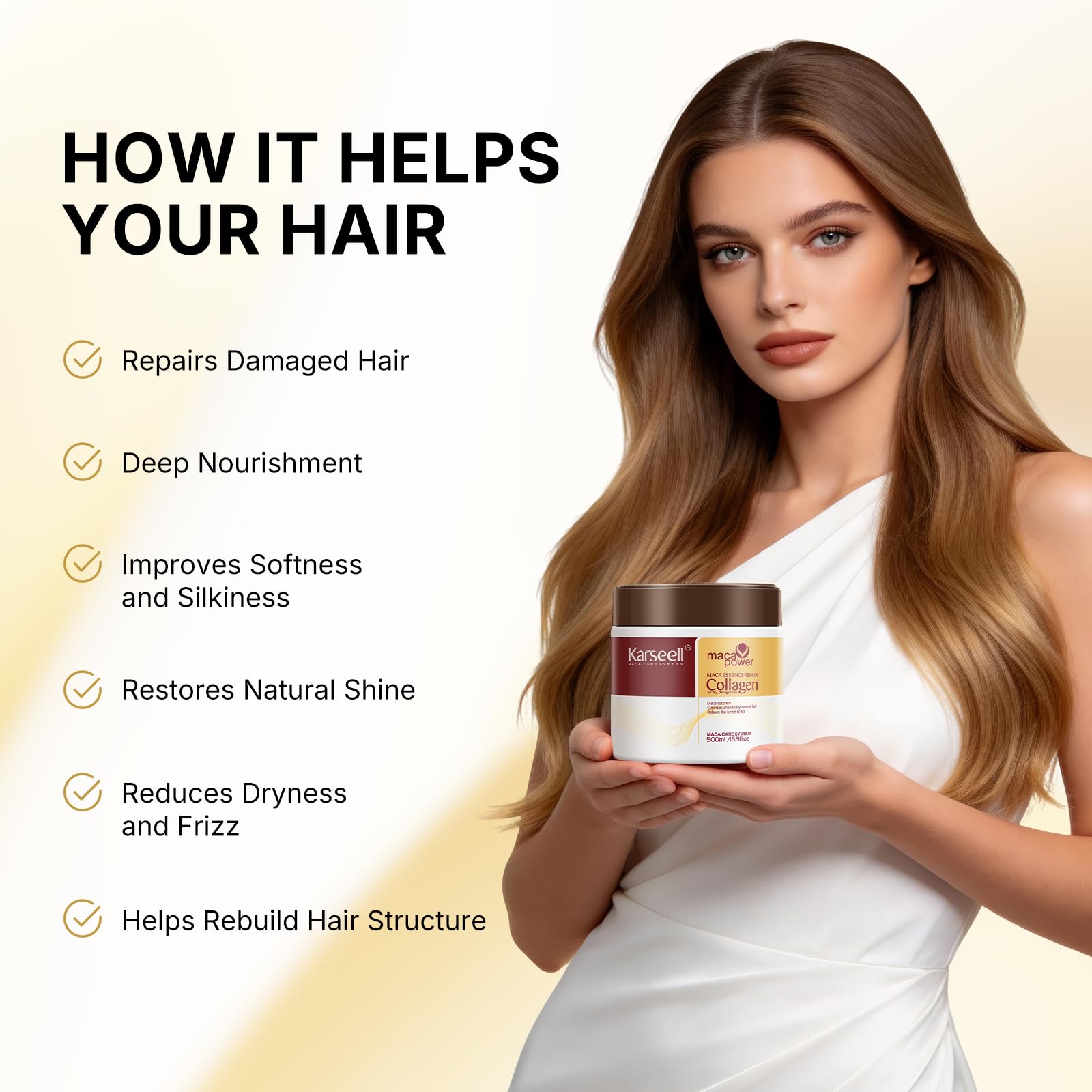 Back label of Karseell collagen hair treatment with ingredients