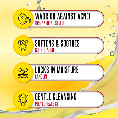 Biosulfur anti acne soap bar packaging back view with directions for use.