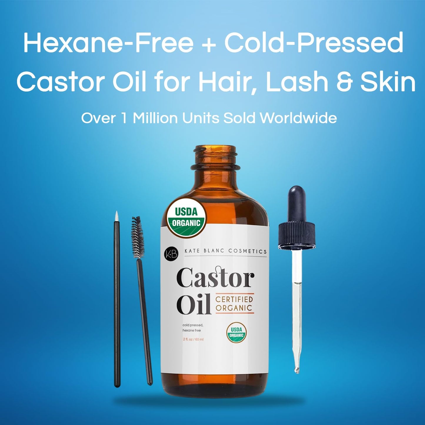 Premium lash growth serum oil bottle alongside eyelash and eyebrow brush applicator tools