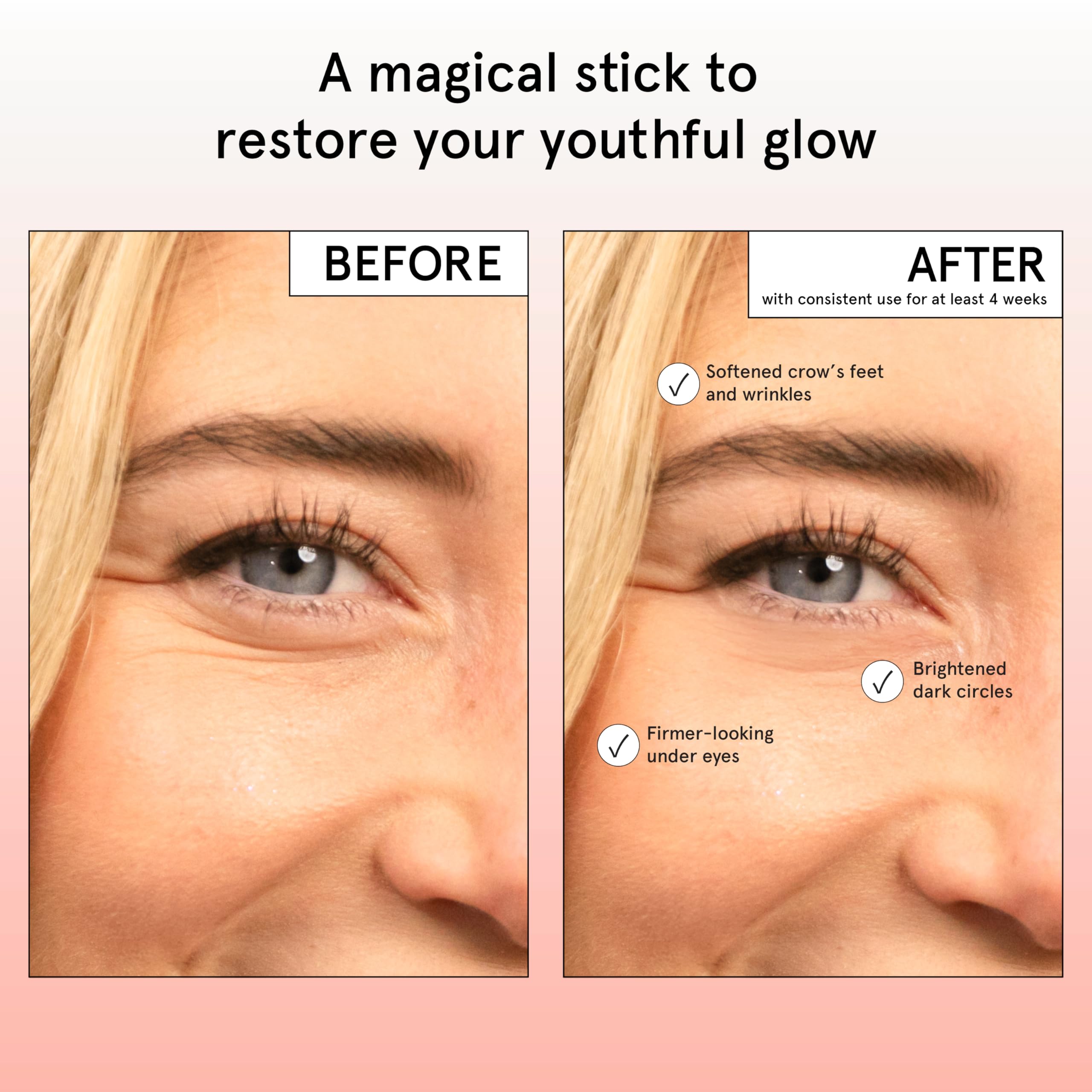 pink brightening eye stick by grace and stella applied on skin