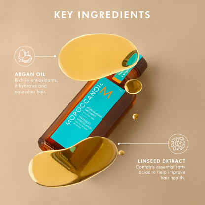 Moroccanoil Hair Treatment packaging with blue cylinder kit box details