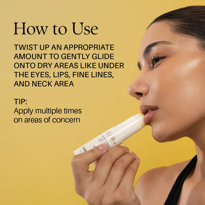 Hydrating vegan collagen and vitamin C serum balm stick for targeted eye treatment.