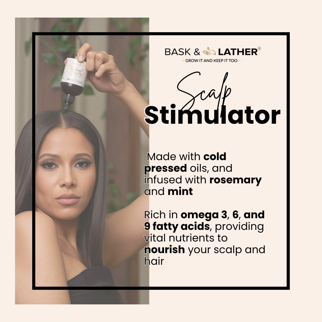 Bask And Lather Scalp Stimulator natural rosemary and mint hair oil formula packaging