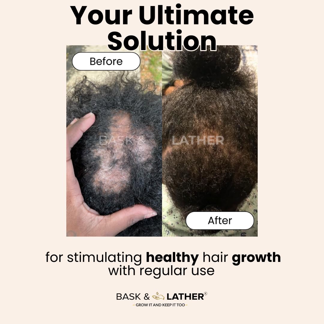 Bask And Lather organic hair thickness oil bottle displaying usage directions