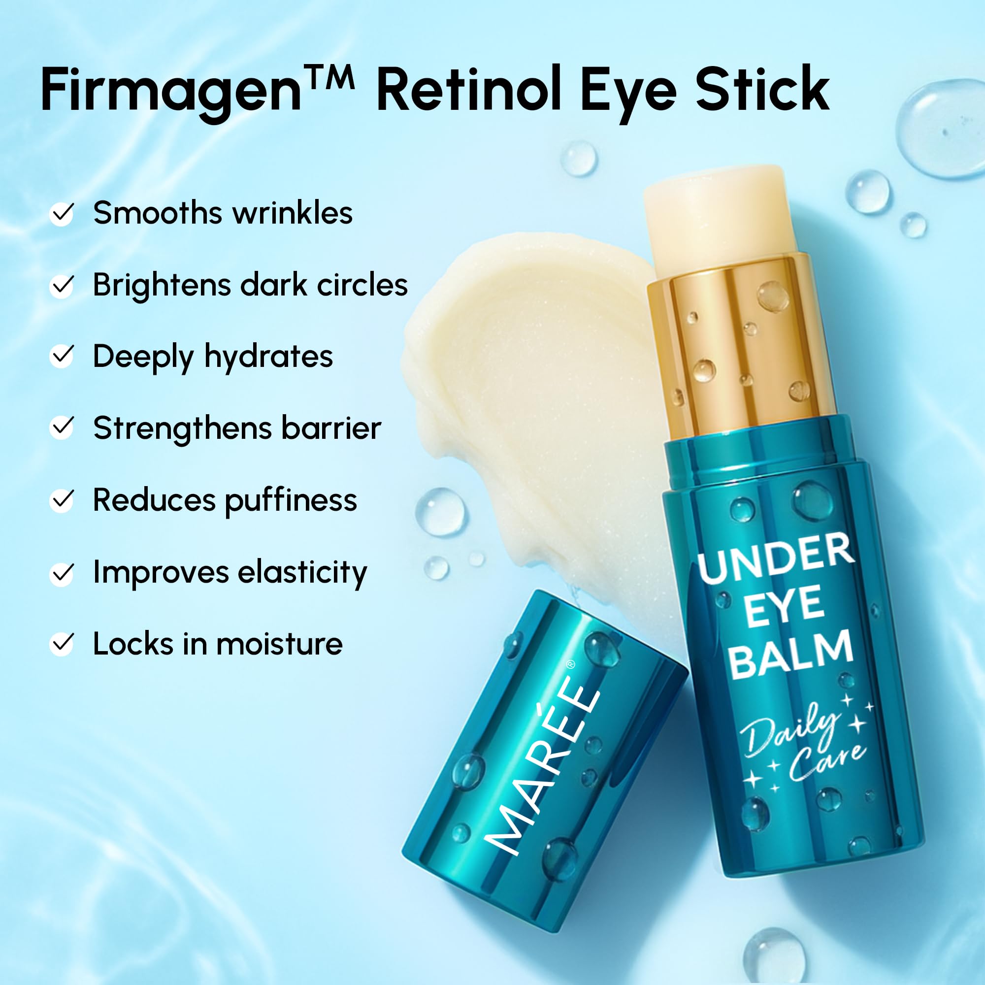 Anti wrinkle hydrating face skincare stick by MAREE being applied under the eye