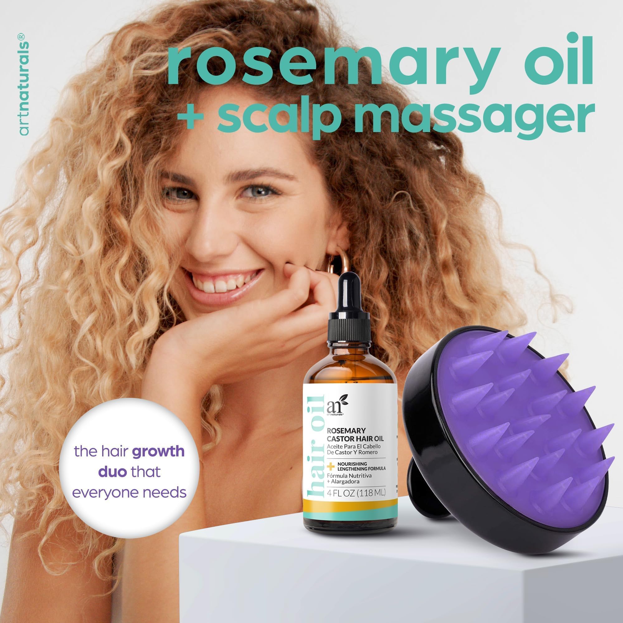 Artnaturals Rosemary Castor Hair Oil four ounces bottle label details and ingredients list.
