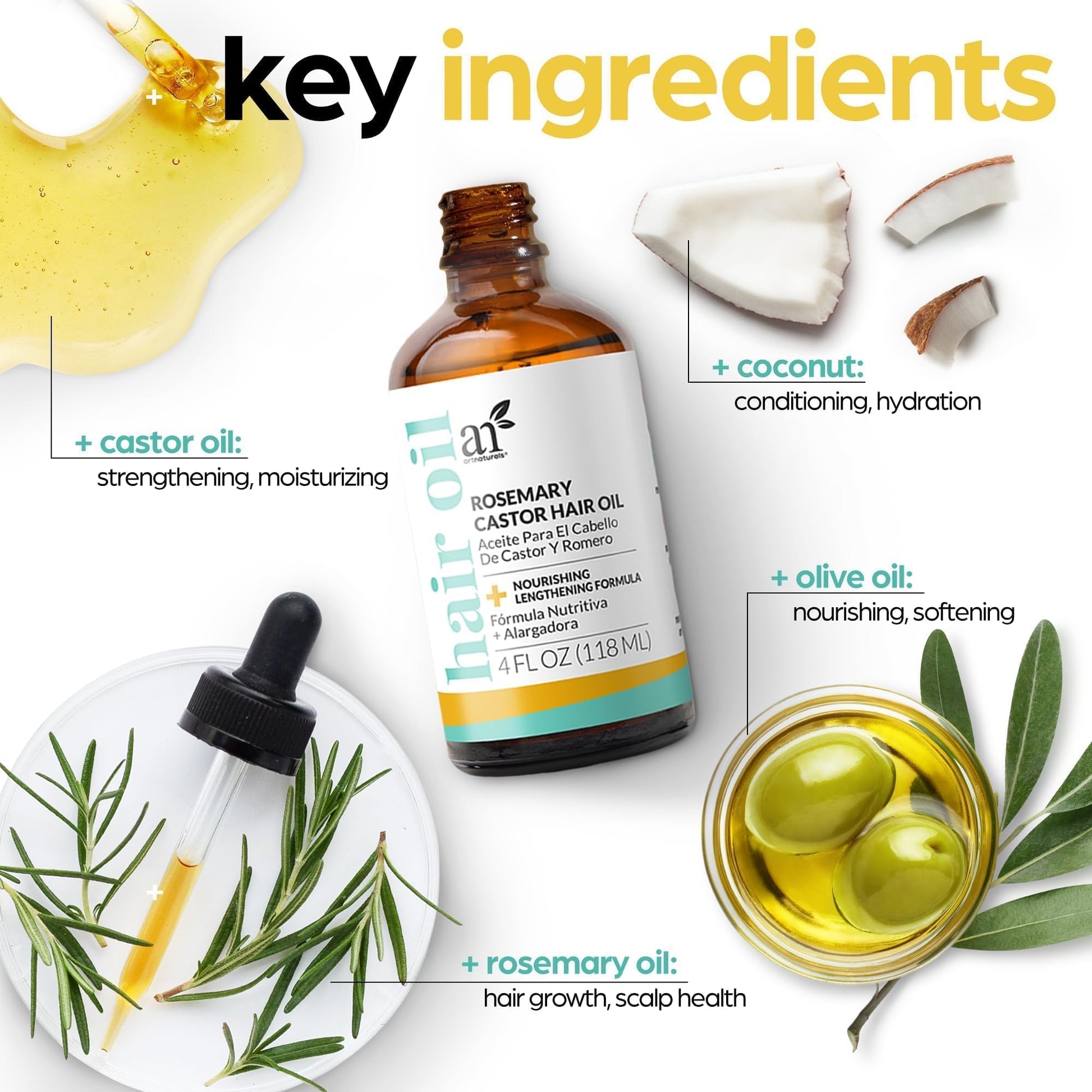 Artnaturals organic rosemary oil box packaging displaying USA imported certification details.