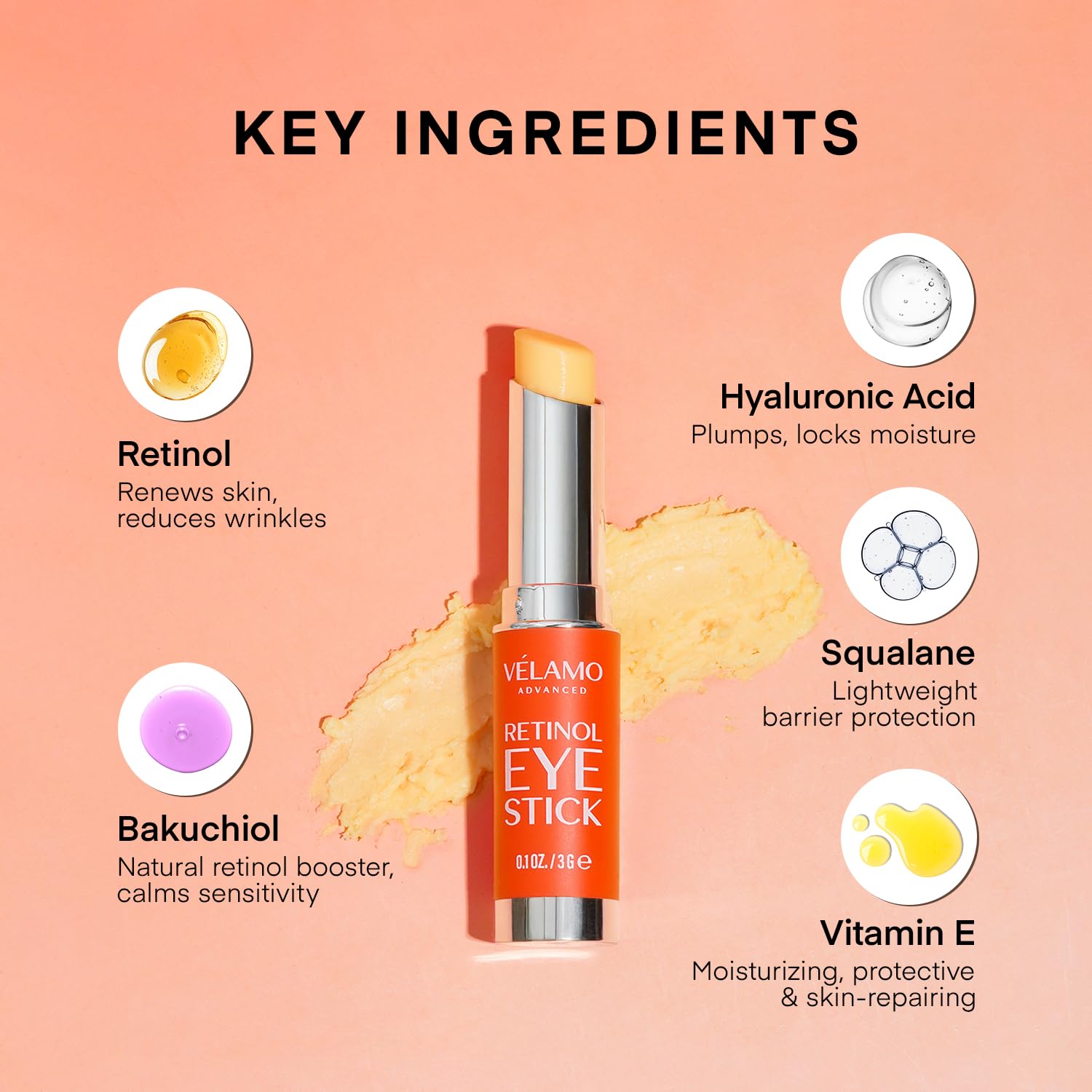 Using the VELAMO ADVANCED Retinol Eye Stick on the under-eye area to target dark circles.