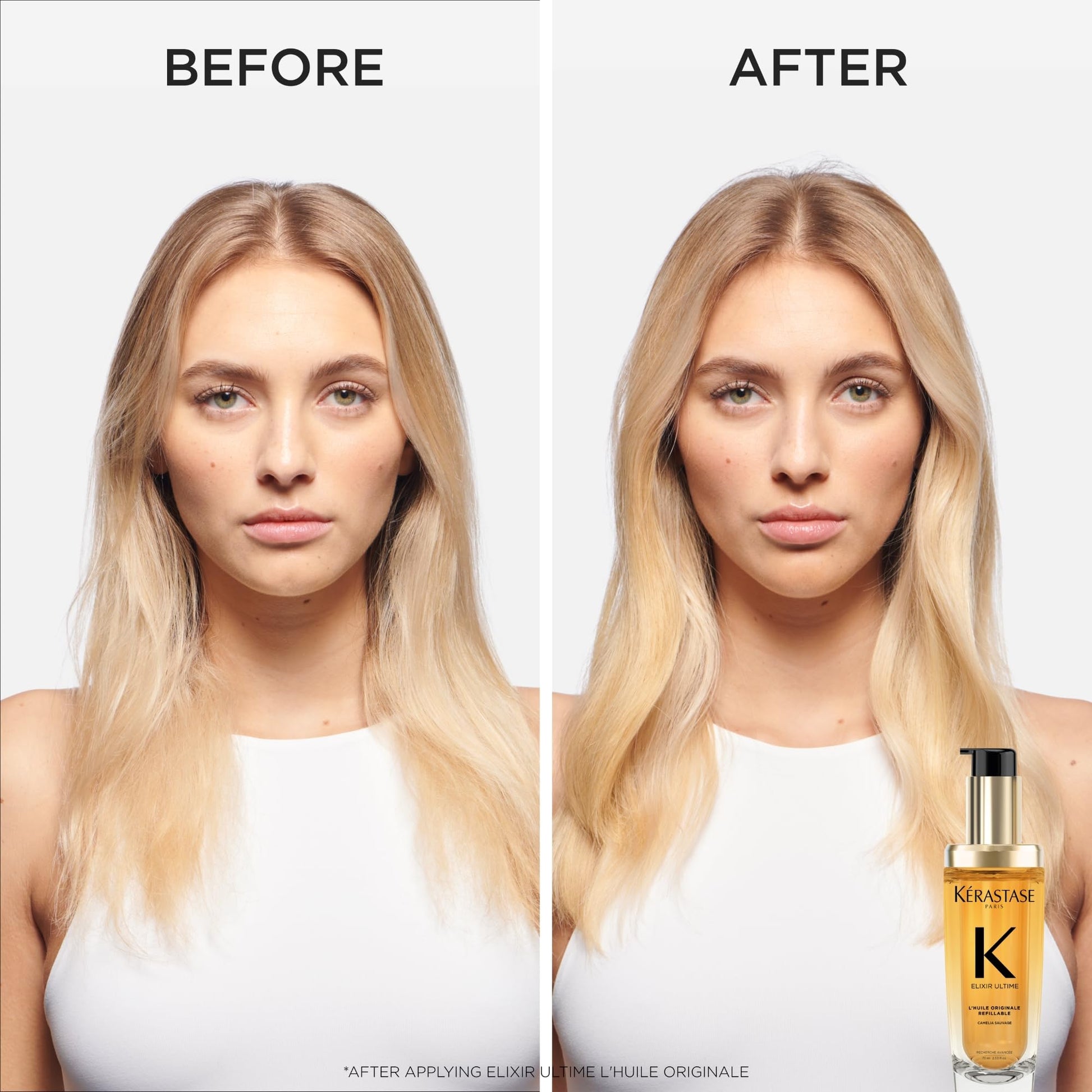 The pump dispenser mechanism of the KÃ©rastase Elixir Ultime hair oil bottle shown from above