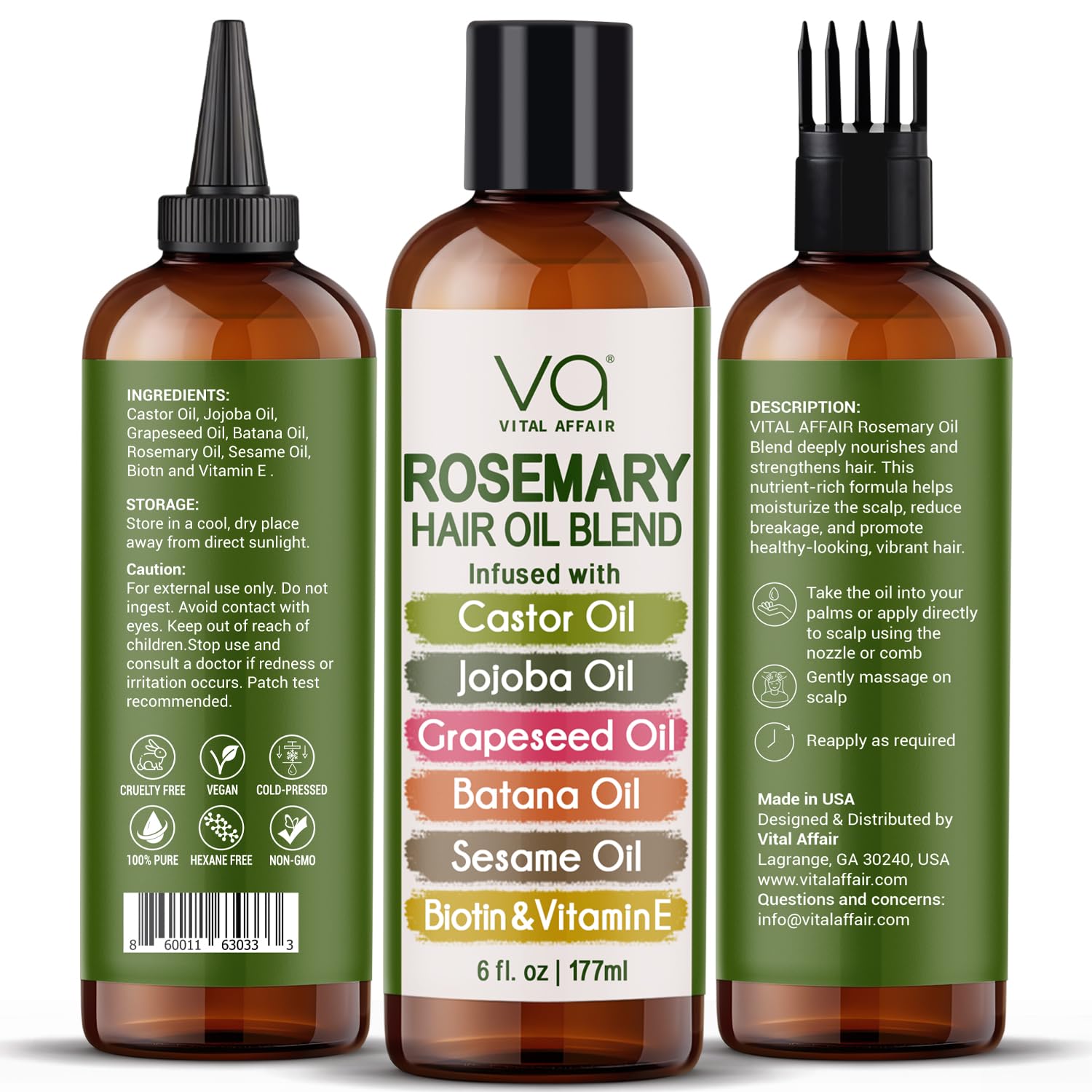 Vital Affair Rosemary oil blend nozzle applicator bottle for scalp treatment
