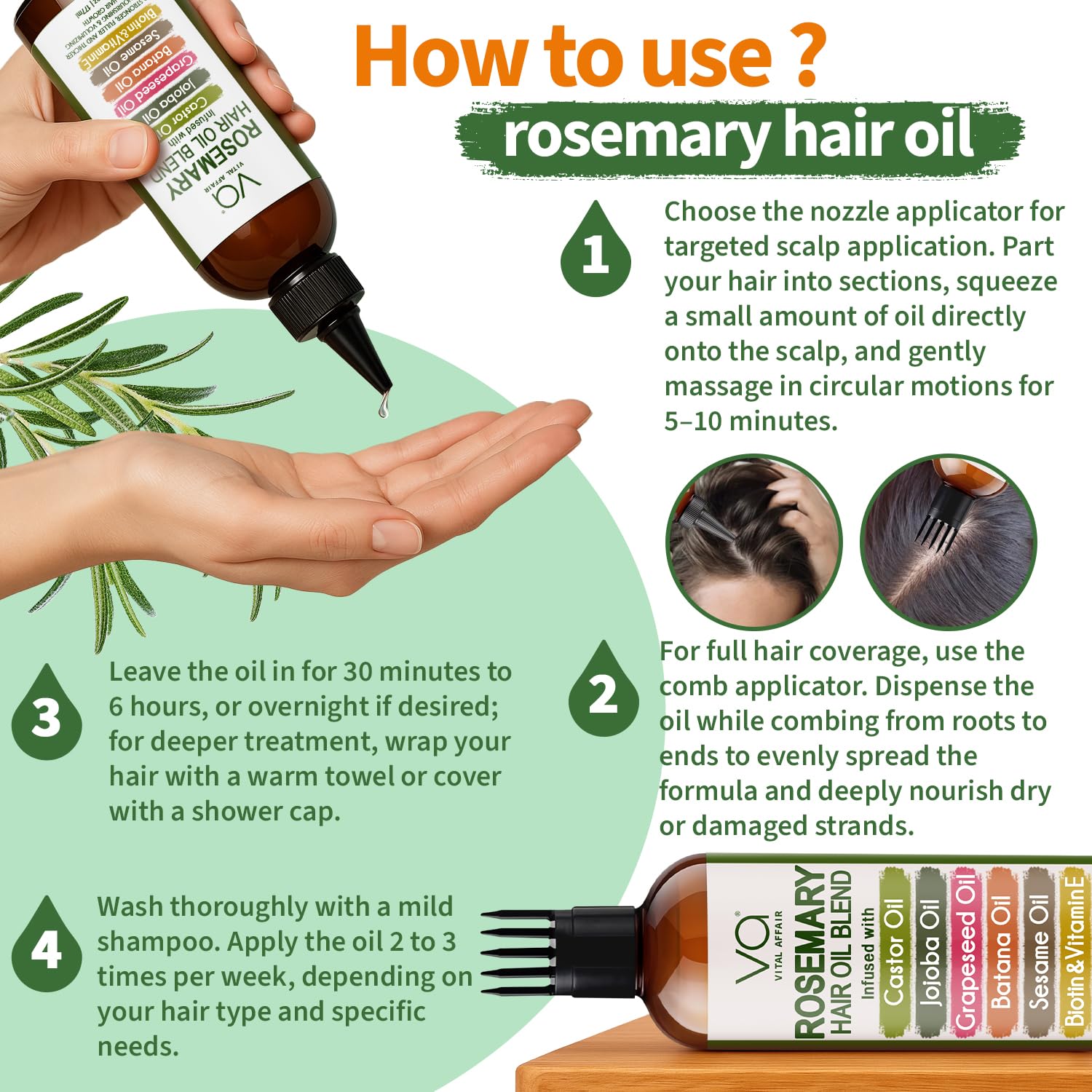 USA imported Vital Affair rosemary castor oil premium packaging texture